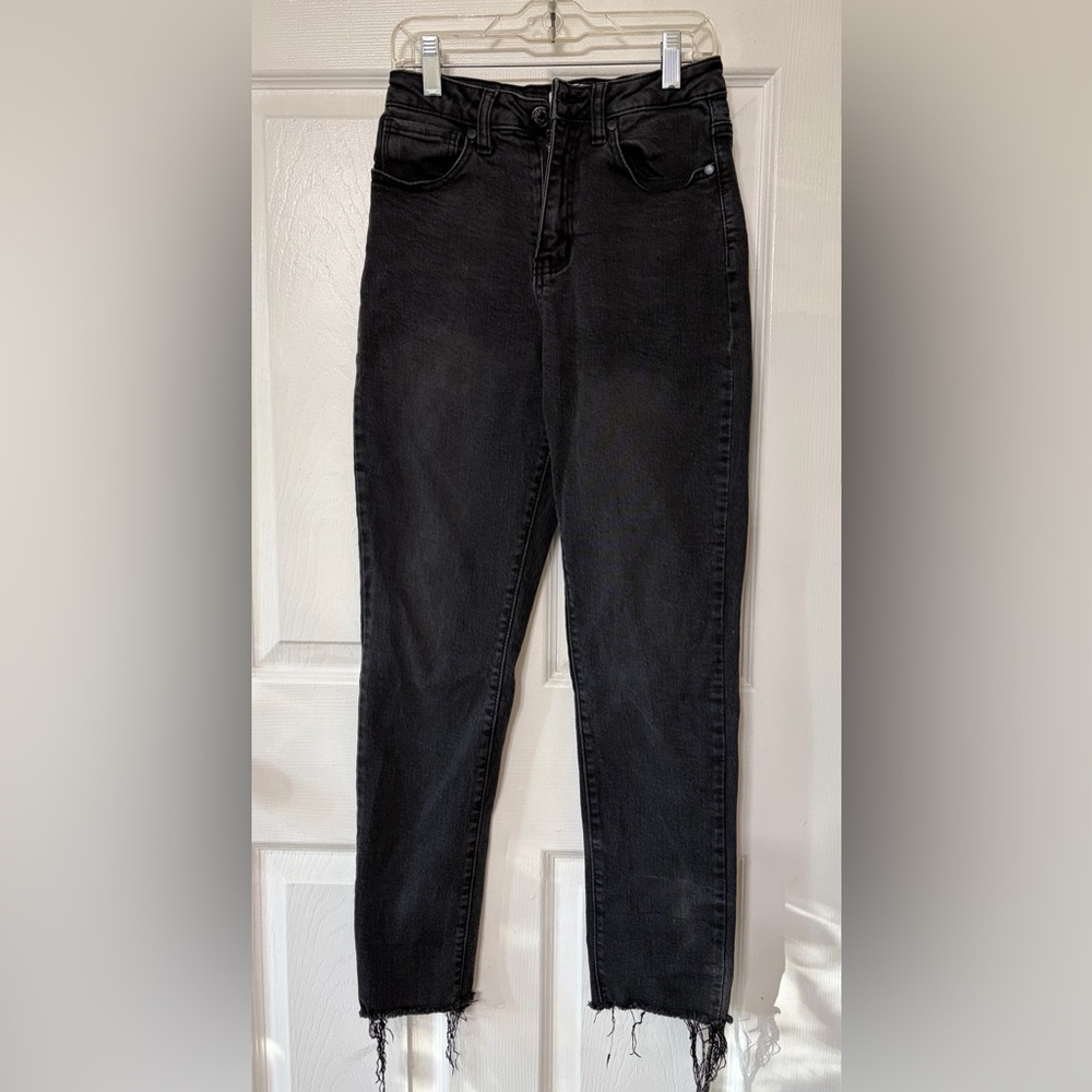 Forever 21 Women's Black Denim Jeans with Frayed Hems